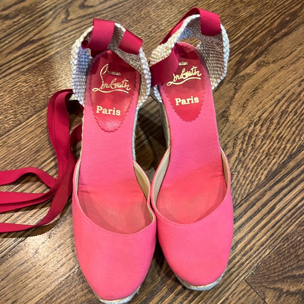 Christian Louboutin pink wedge heels. Excellent condition. Size 37.